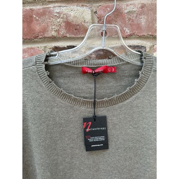 NWT Women’s N:‎ Philanthropy Weylan Cutout Back Sweater Large Olive Distressed - Picture 2 of 7